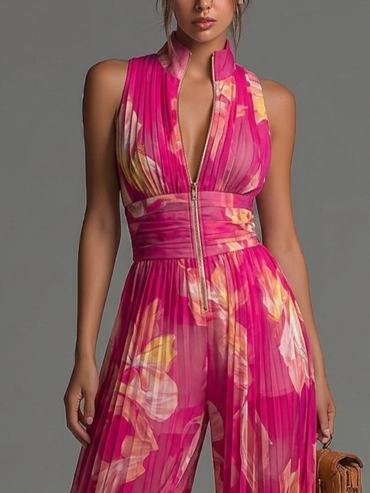 Gianna - Fuchsia Floral Chiffon Jumpsuit