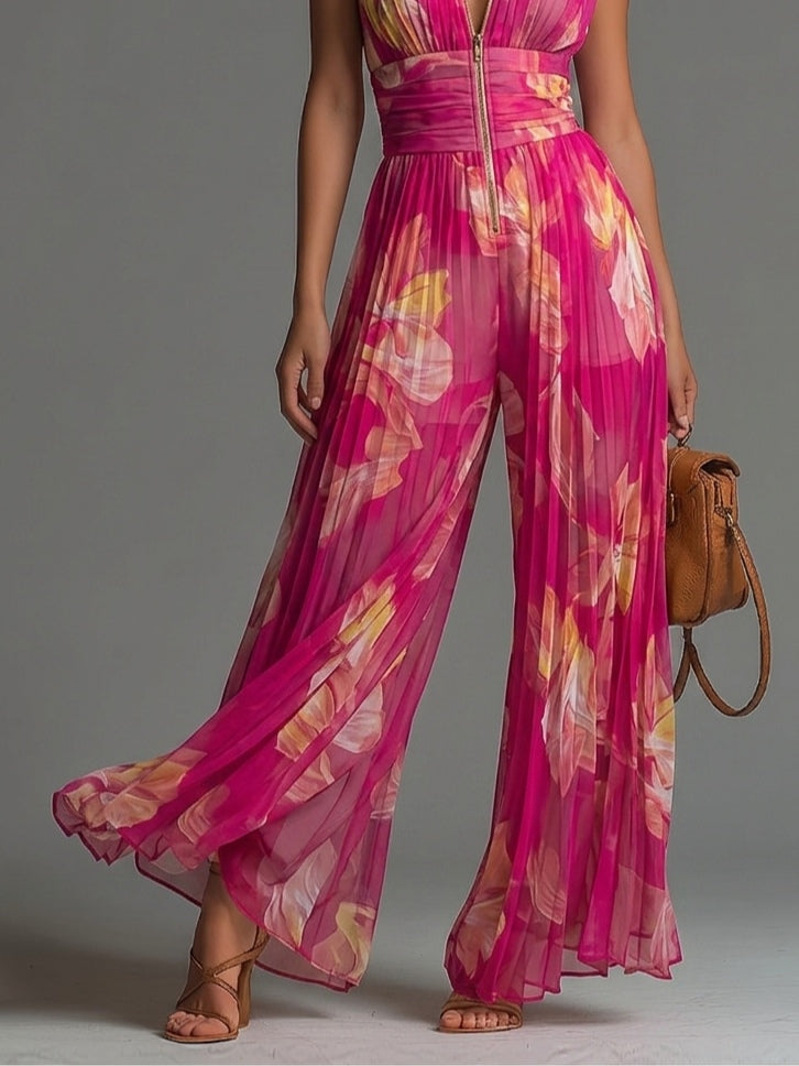 Gianna - Fuchsia Floral Chiffon Jumpsuit