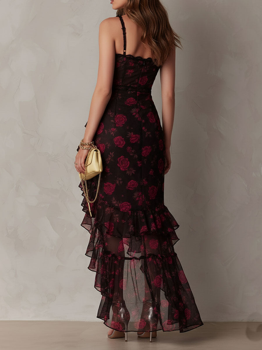 Deborah - Ruffled Floral Mesh Dress