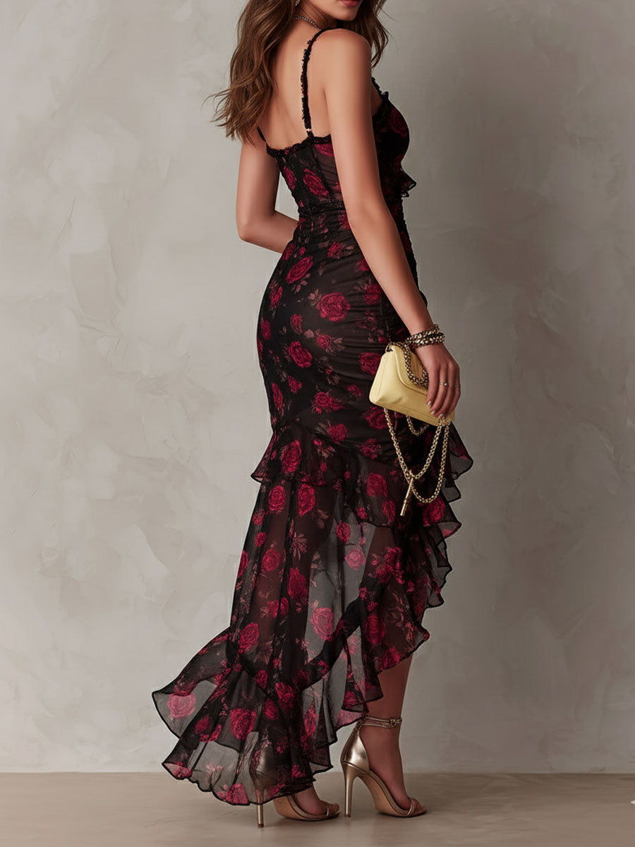 Deborah - Ruffled Floral Mesh Dress
