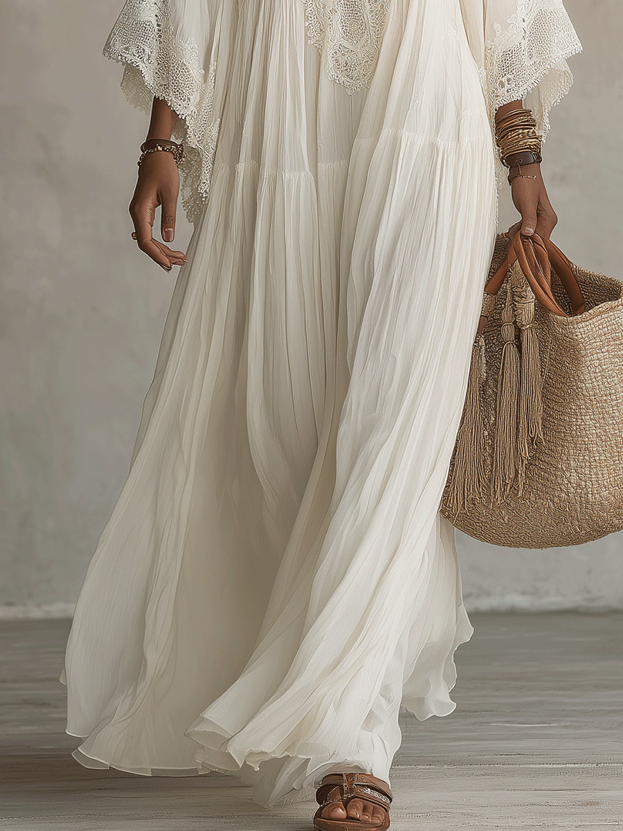 Hadley – Ivory Chiffon Lace Maxi Dress