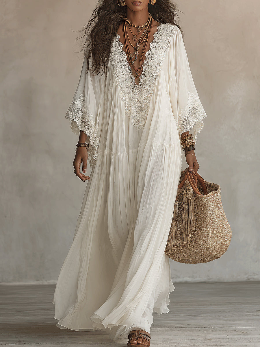 Hadley – Ivory Chiffon Lace Maxi Dress
