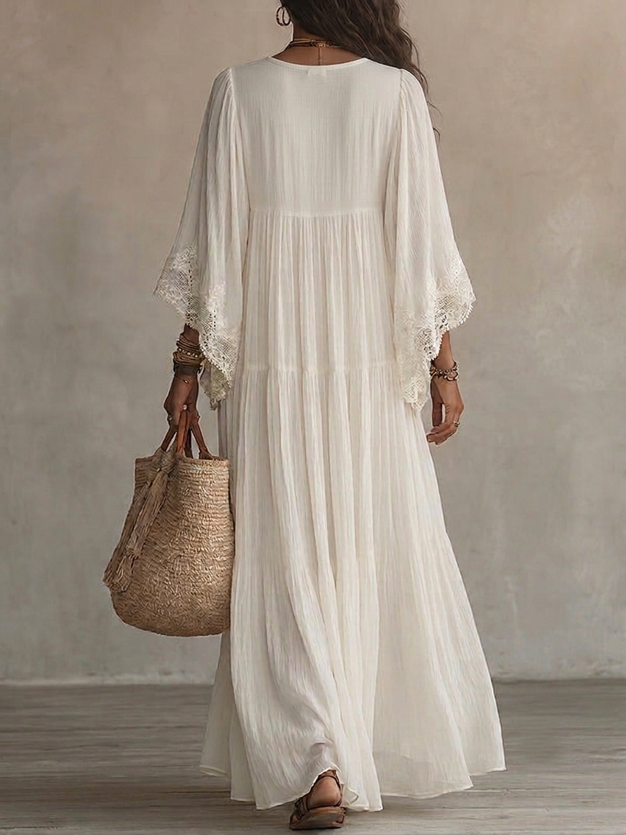 Hadley – Ivory Chiffon Lace Maxi Dress