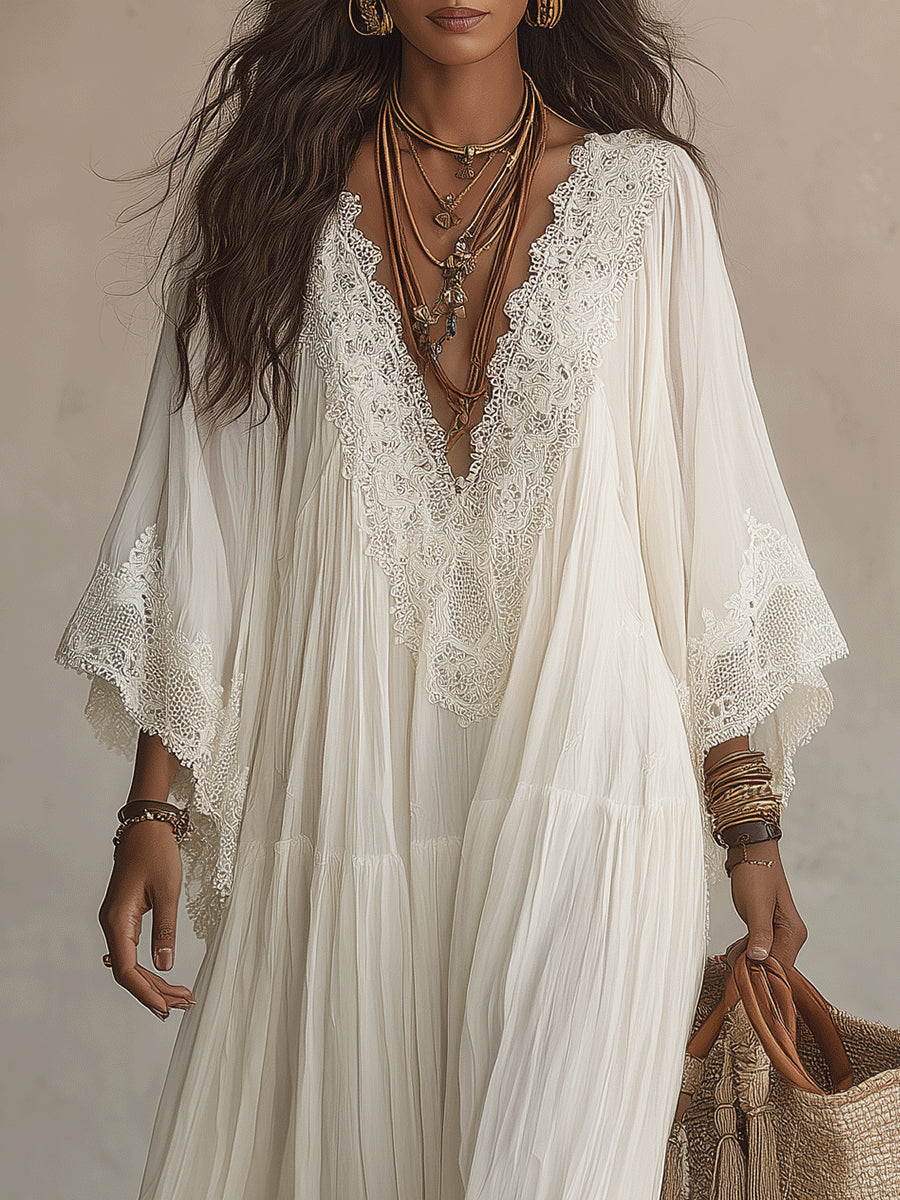 Hadley – Ivory Chiffon Lace Maxi Dress