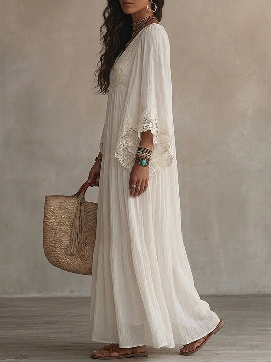Hadley – Ivory Chiffon Lace Maxi Dress