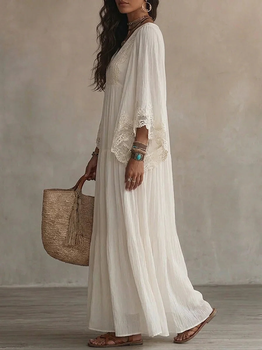 Hadley – Ivory Chiffon Lace Maxi Dress