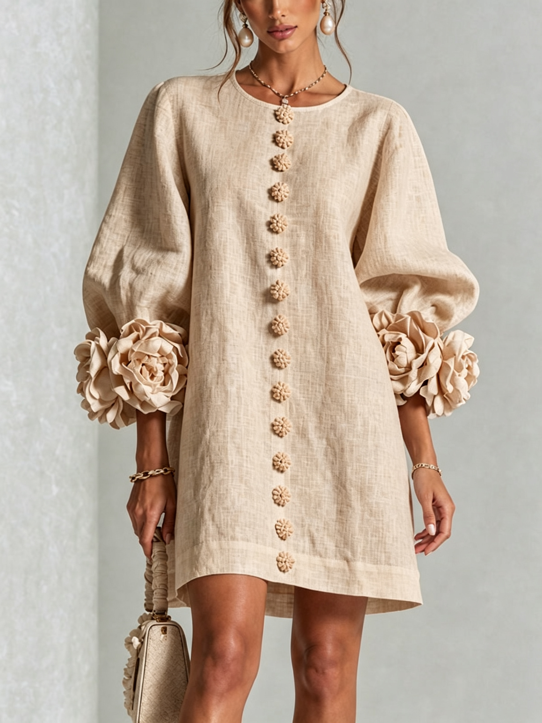 Imarie - Floral Cuff Mini Dress