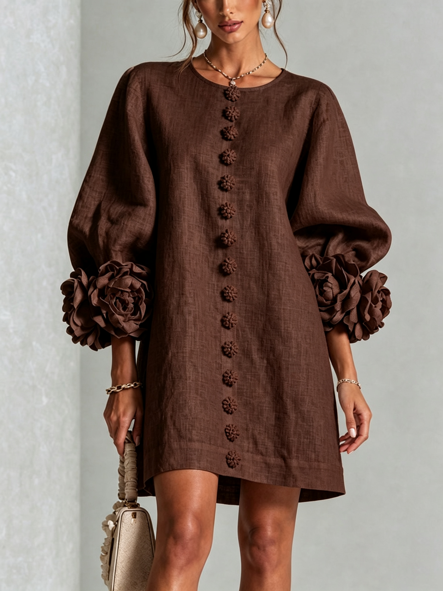 Imarie - Floral Cuff Mini Dress