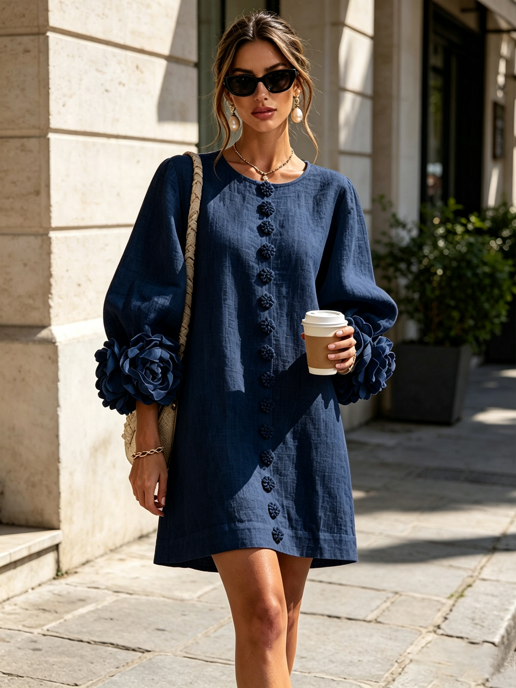 Imarie - Floral Cuff Mini Dress