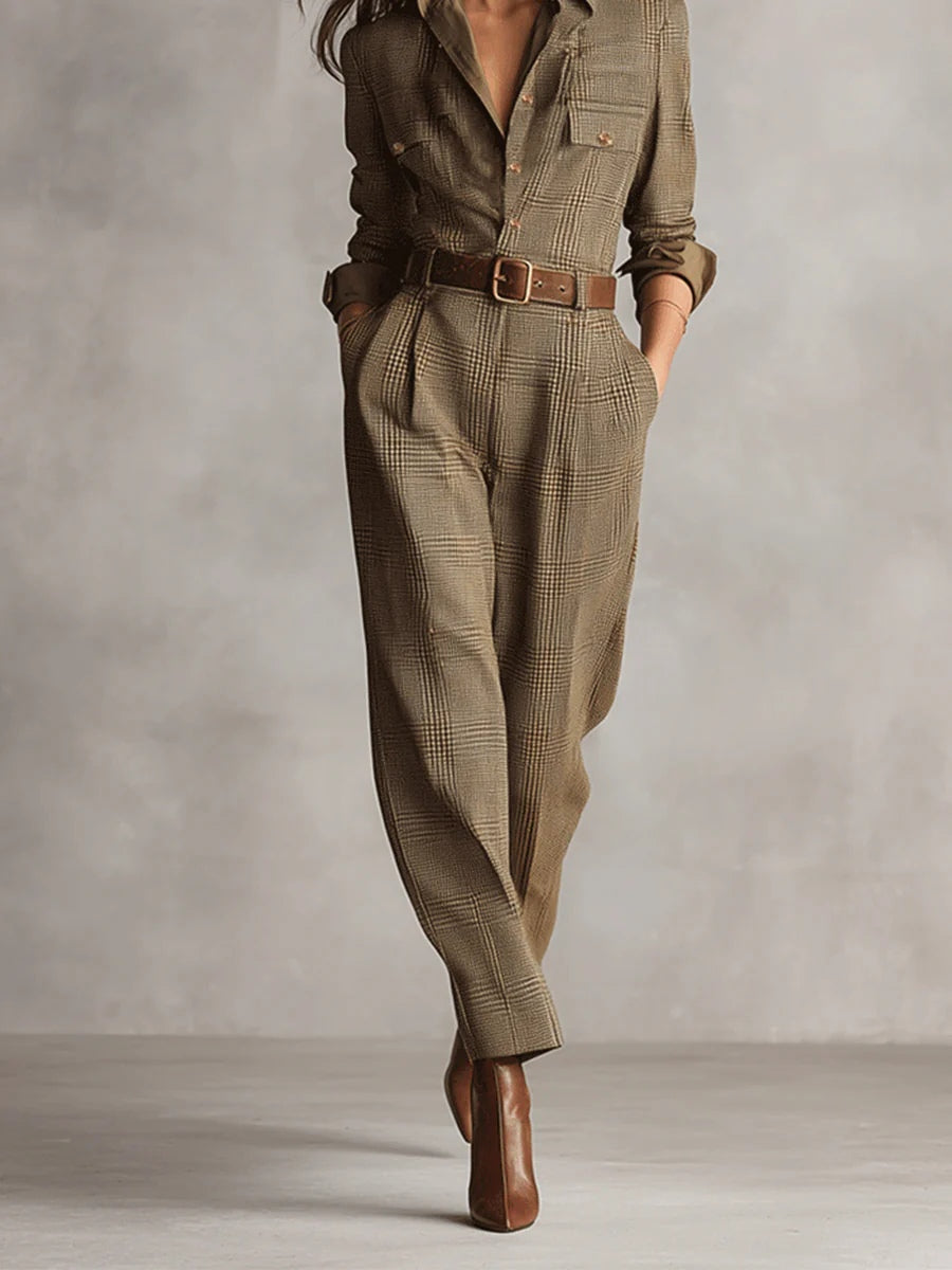 Chienna – Elegant Tweed Utility Jumpsuit