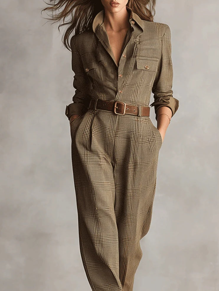 Chienna – Elegant Tweed Utility Jumpsuit