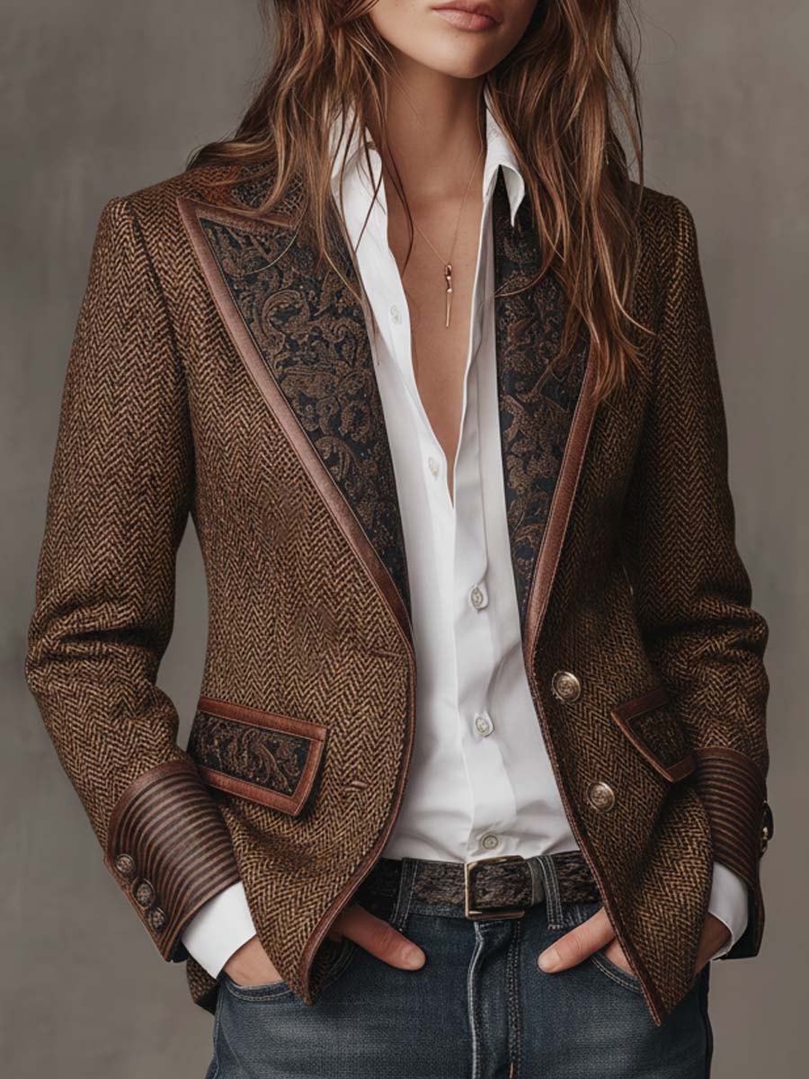 Alessia - Women's Herringbone Printed Panel Blazer