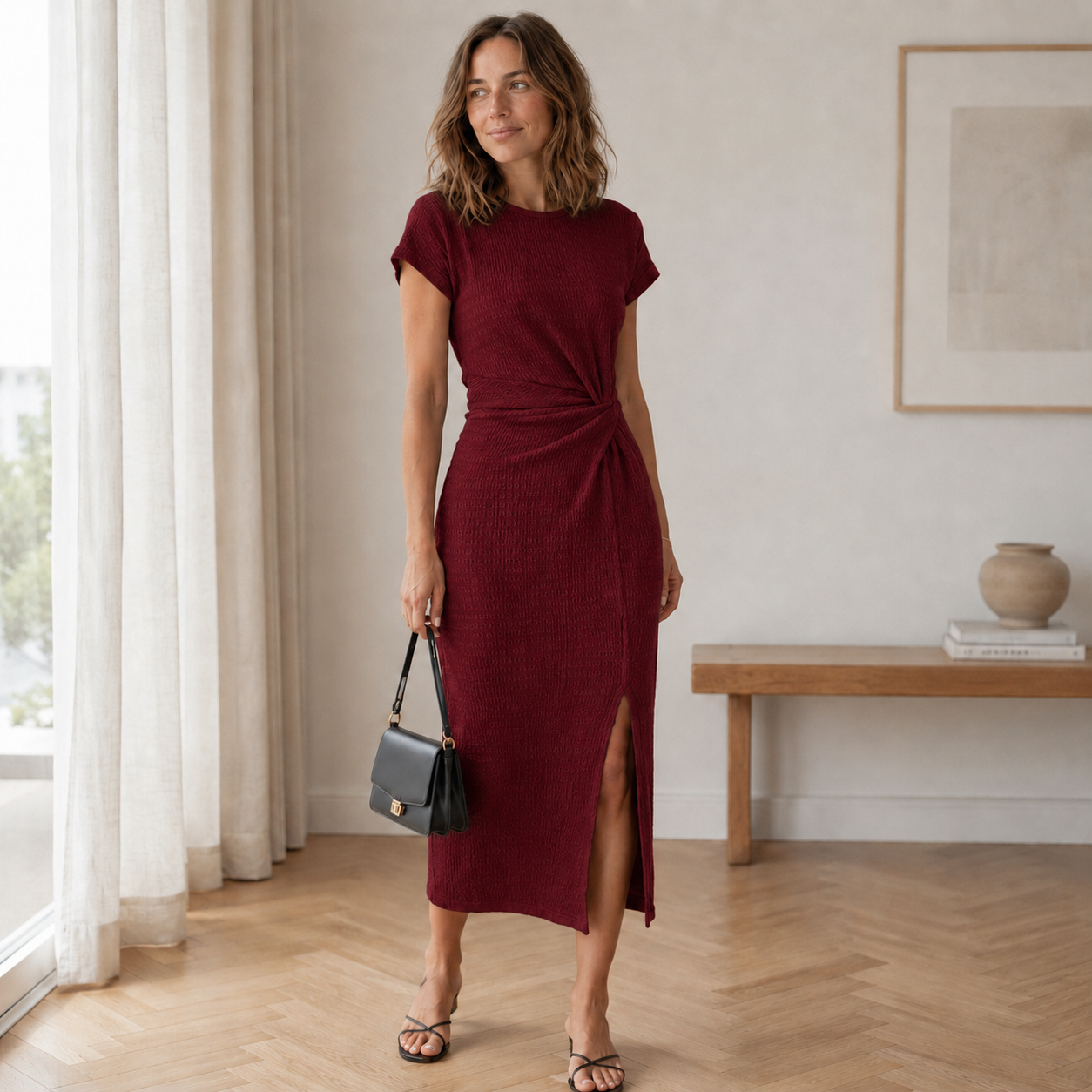 Pricila - Ribbed Knotted Midi Dress