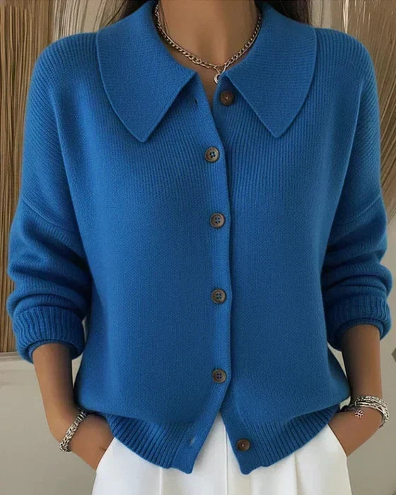 Maisie – Cropped Collared Knit Cardigan