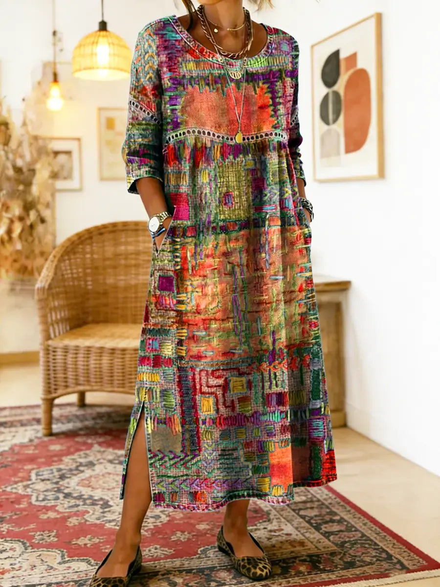 Ruby - Denim Dress with Ethnic Patchwork