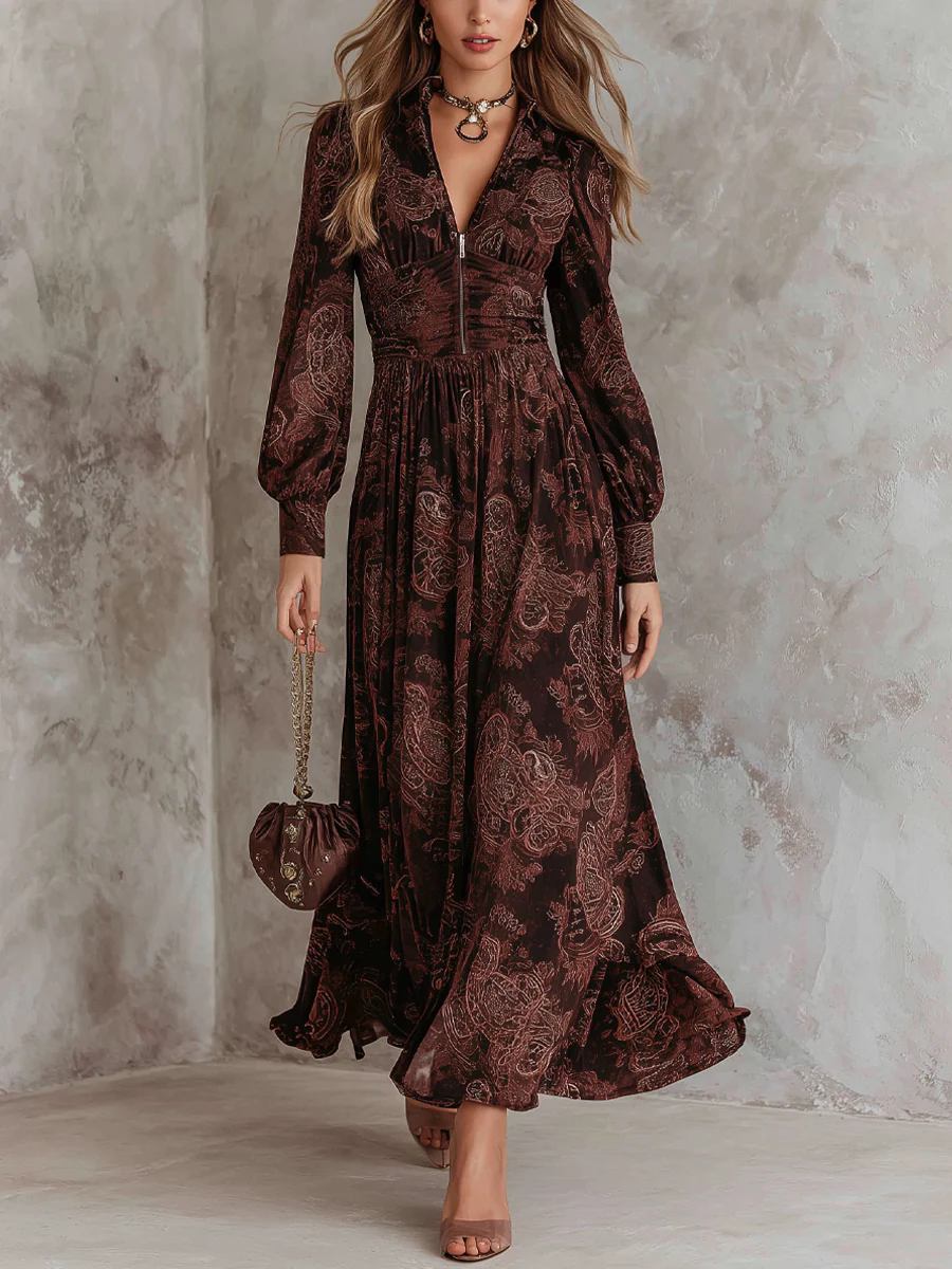 Daphne – Vintage Paisley Maxi Dress