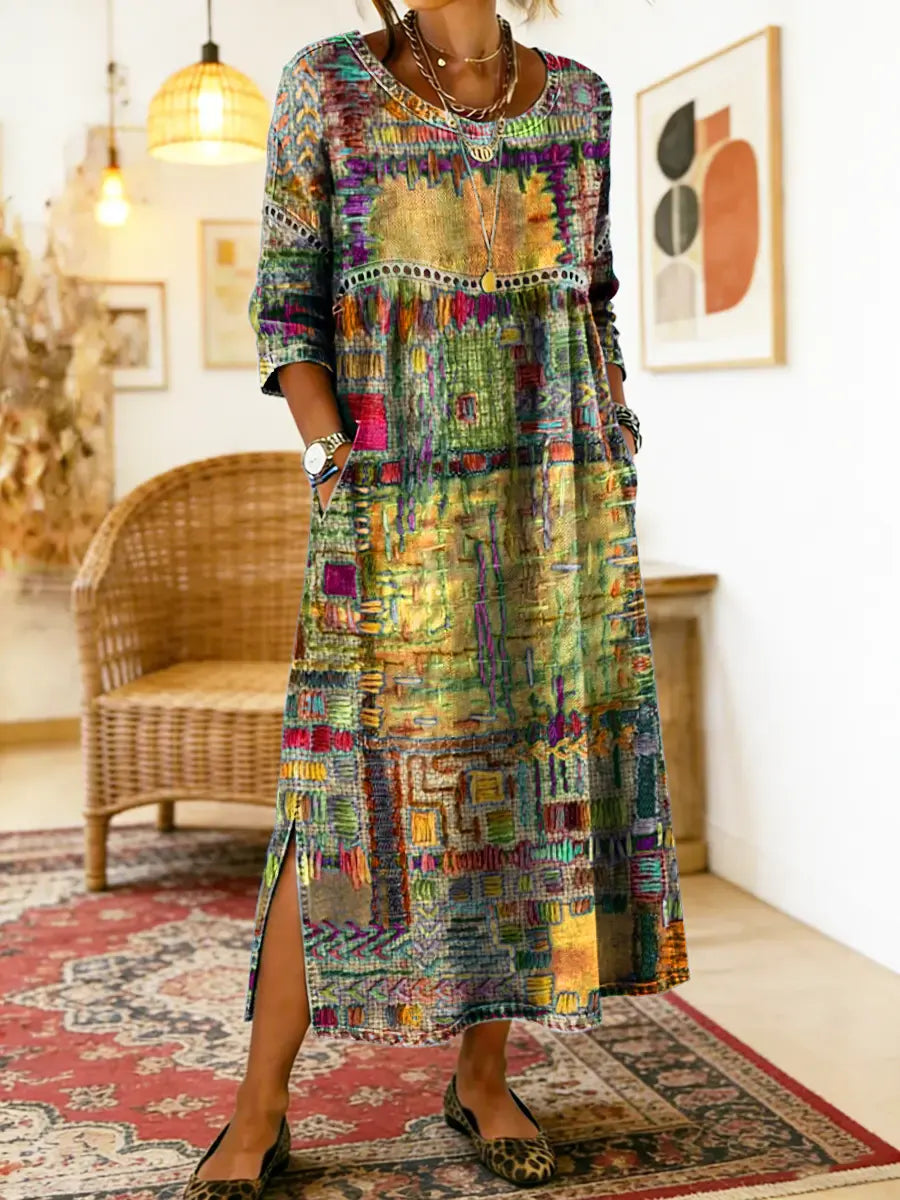 Ruby - Denim Dress with Ethnic Patchwork