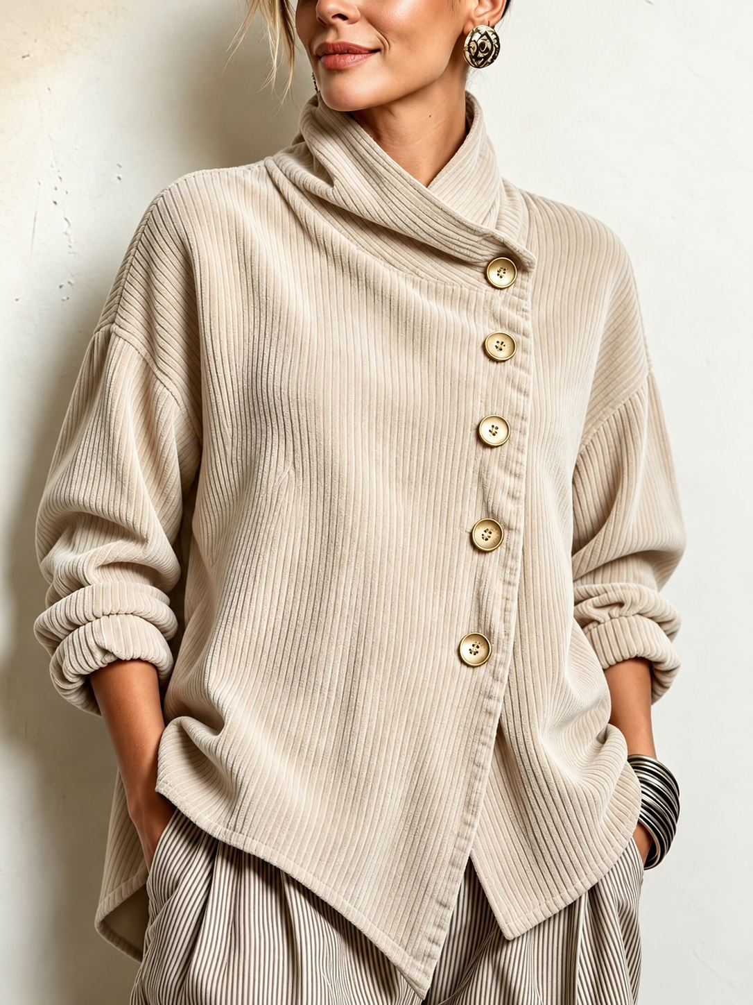 Roselyn – Soft Corduroy Cowl Neck Top