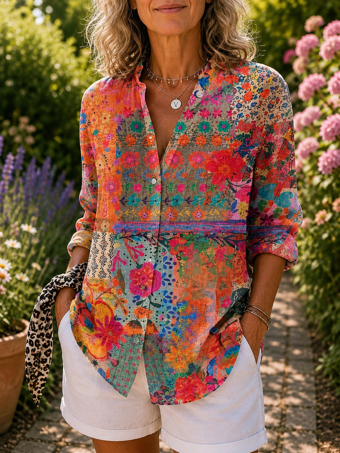 Pauleen - Vibrant Artistic Button-Up Blouse