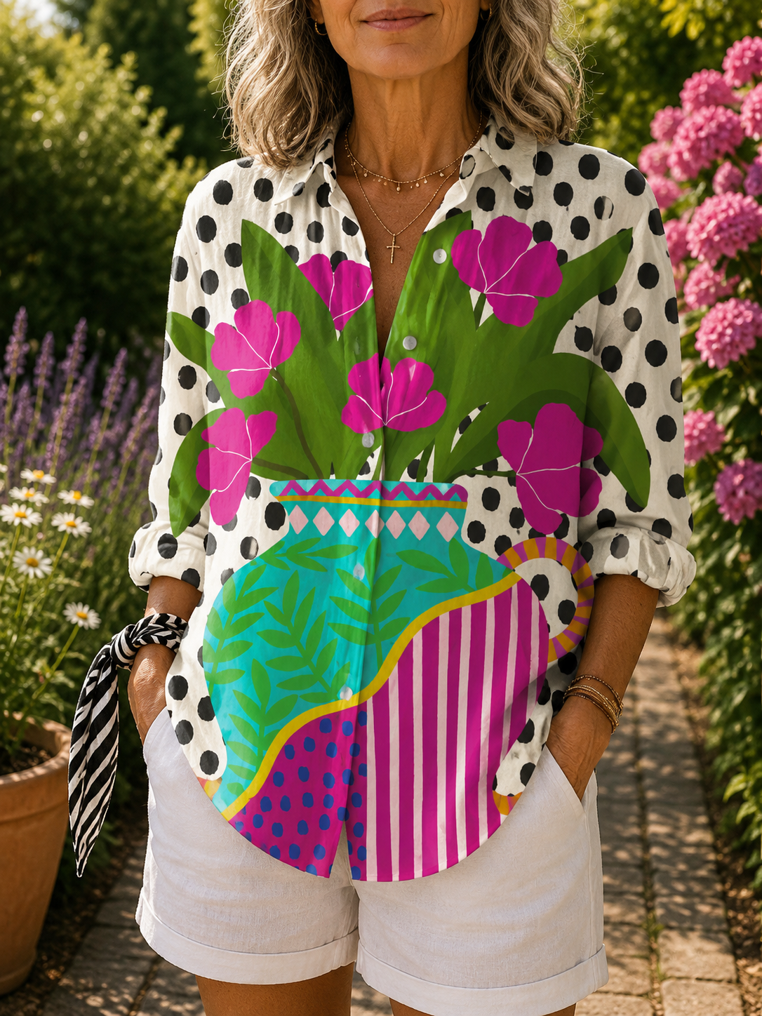 Ara - Blooming Vase Button-Up Blouse