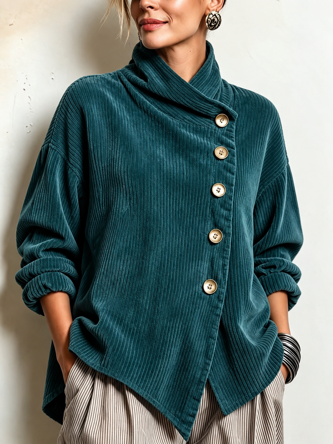 Roselyn – Soft Corduroy Cowl Neck Top