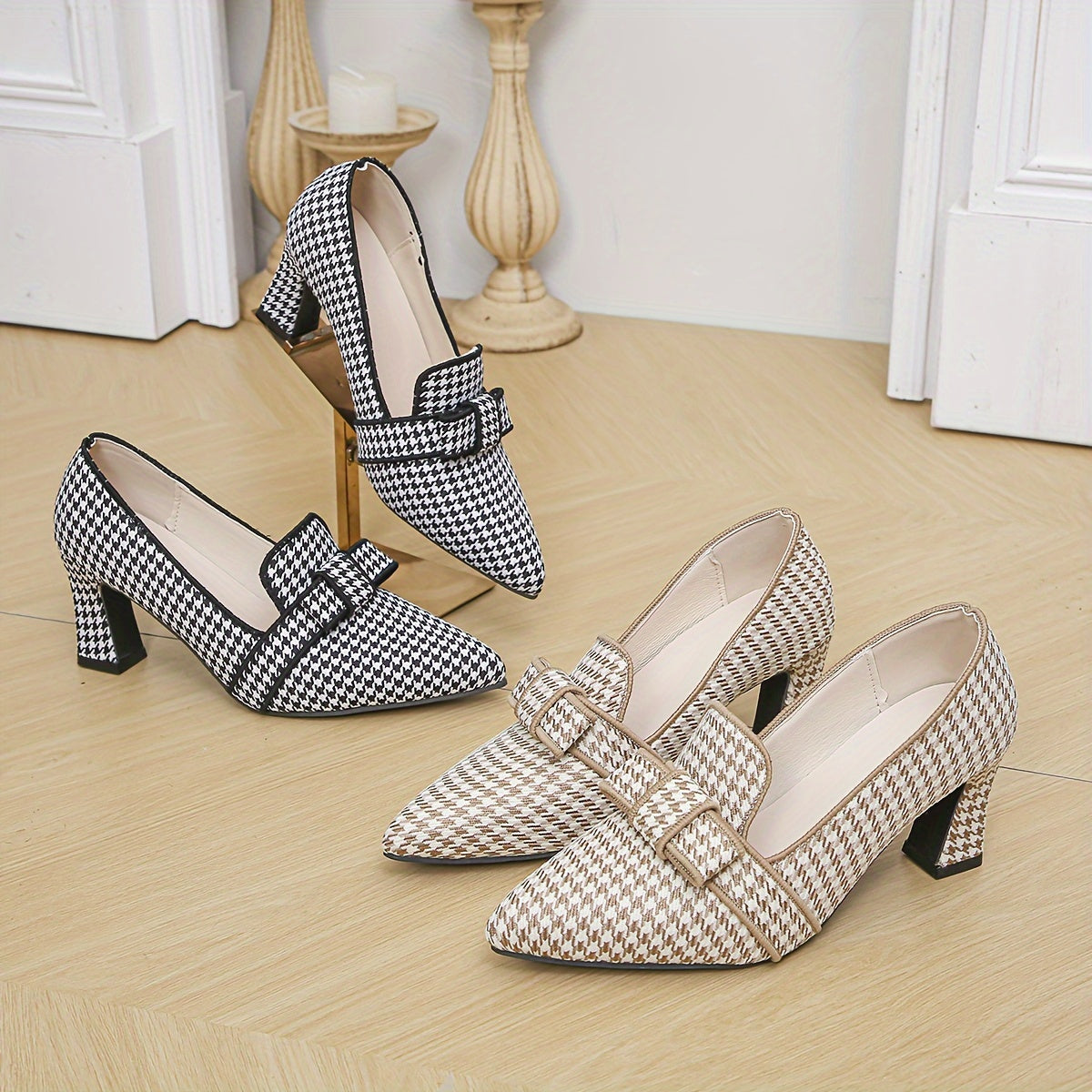 Emanuelle – Structured Elegance Houndstooth Heels