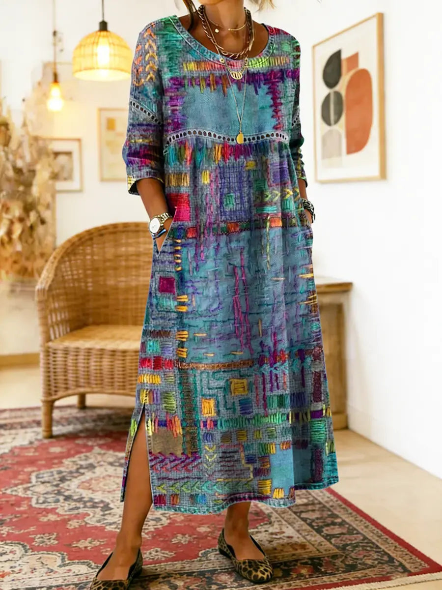 Jecka - Printed Dress with Ethnic Patchwork