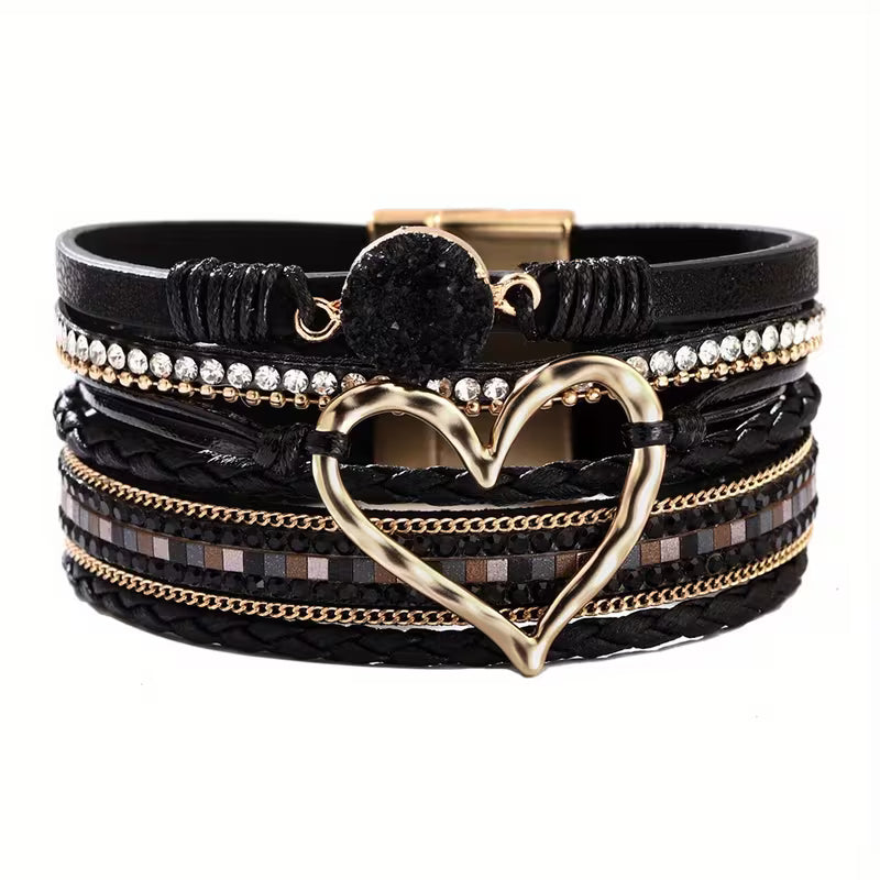 Georgia - Bohemian Multi-Layer Heart Leather Bracelet