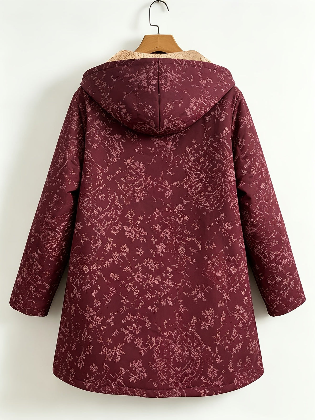 Nina – Fleece-Lined Floral Hooded Coat