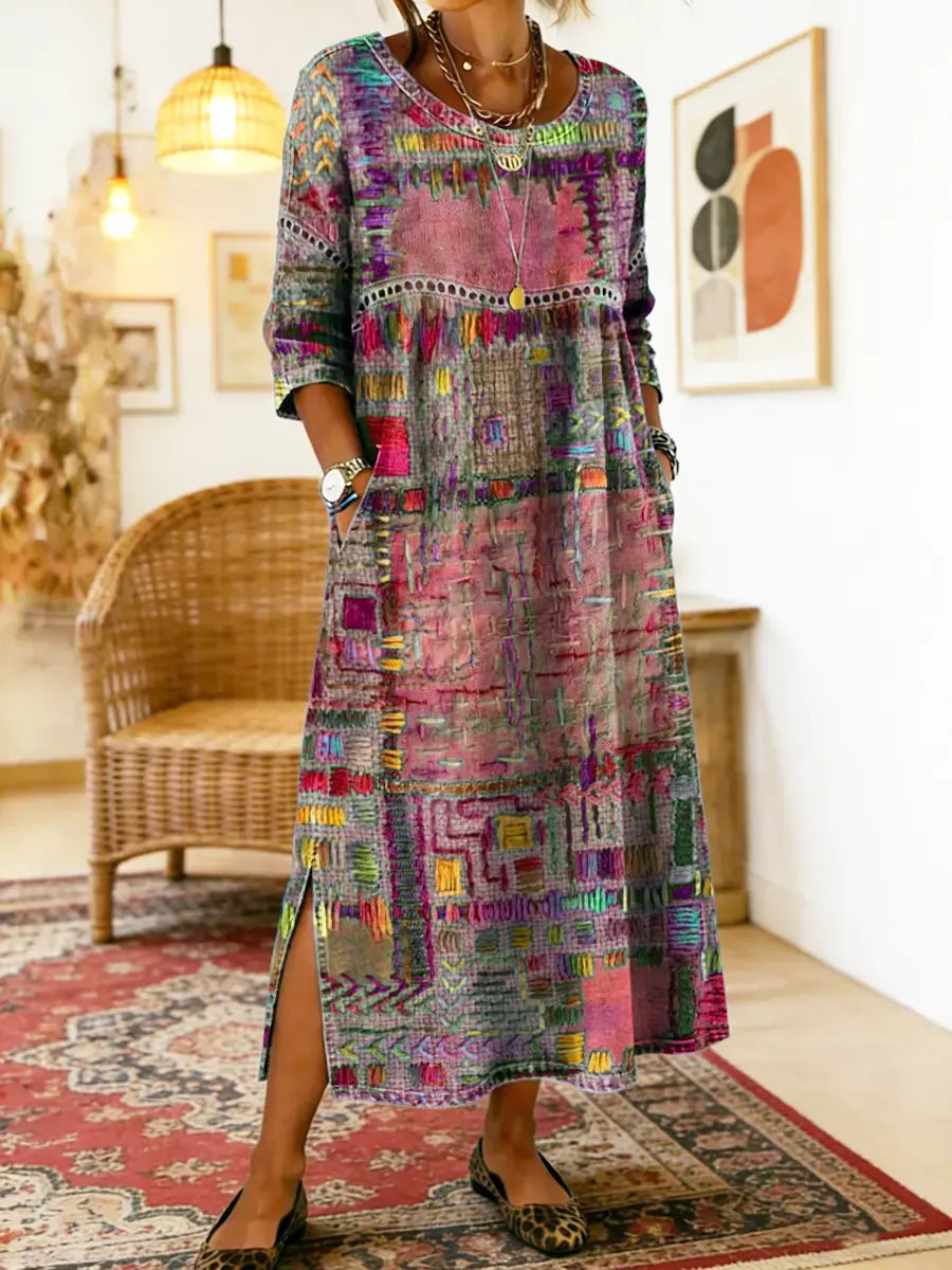 Jecka - Printed Dress with Ethnic Patchwork