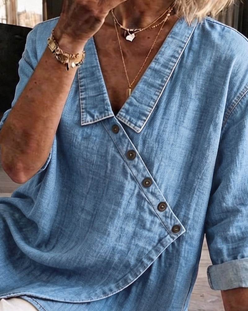 Veronica - Denim Button-Up Blouse