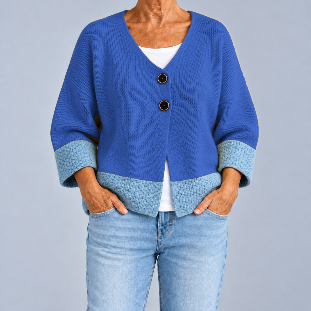 June – Two-Tone V-Neck Knit Cardigan