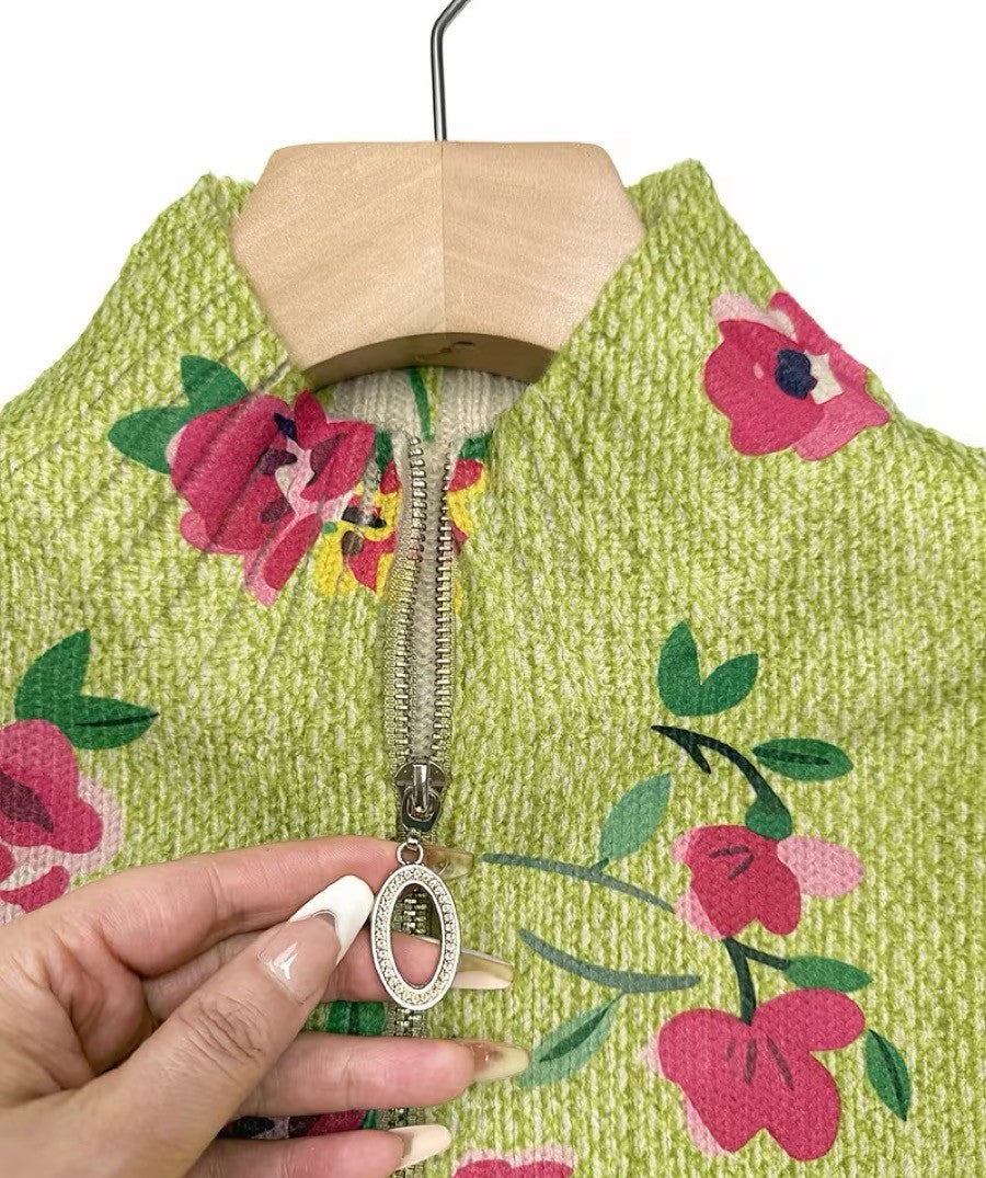 Wilhelmina - Pink Floral Lime Zip Cardigan