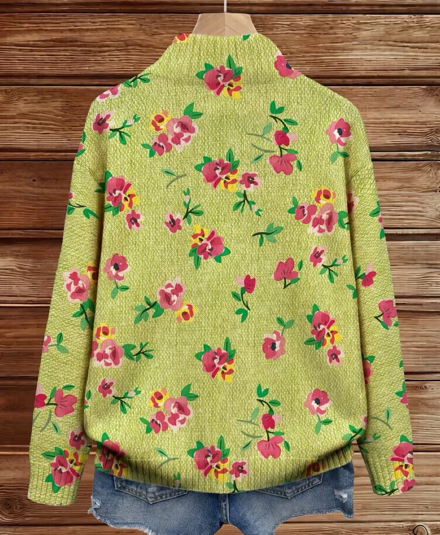 Wilhelmina - Pink Floral Lime Zip Cardigan