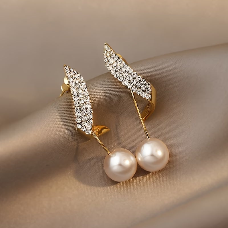 Aileen - Crystal Feather Pearl Earrings