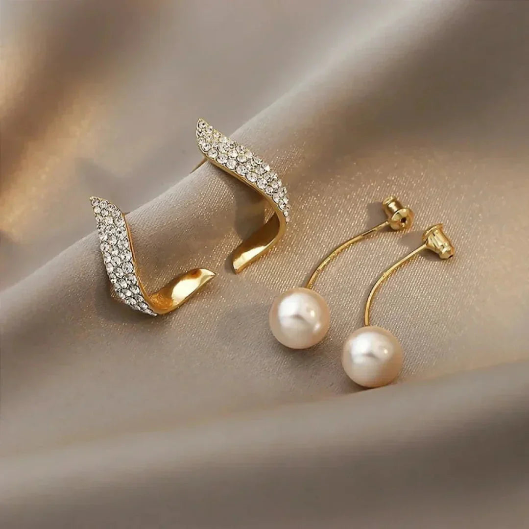 Aileen - Crystal Feather Pearl Earrings