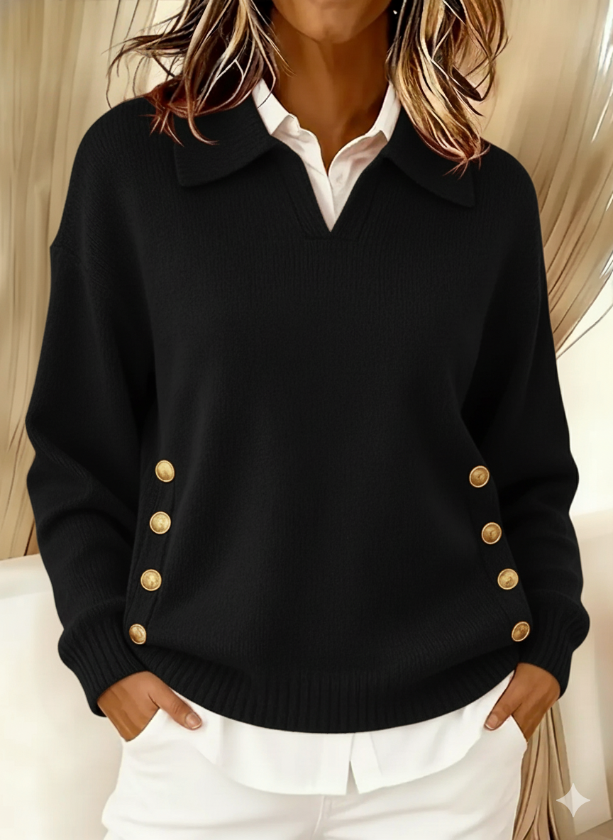 Talia – Button Detail Polo Sweater