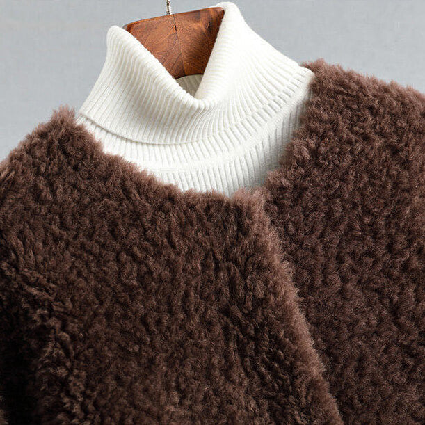 Cecille – Shearling Teddy Coat of Genuine Lambskin