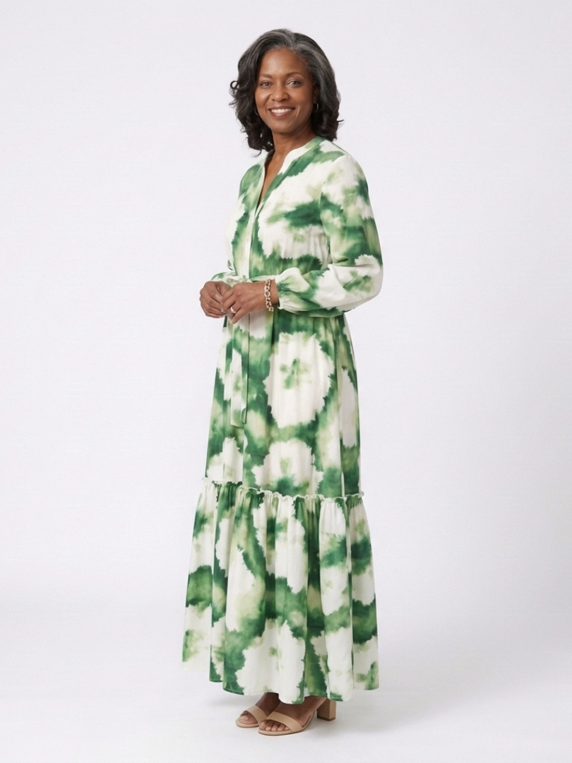 Bianca - Long Sleeve Waist-Knot Maxi Dress