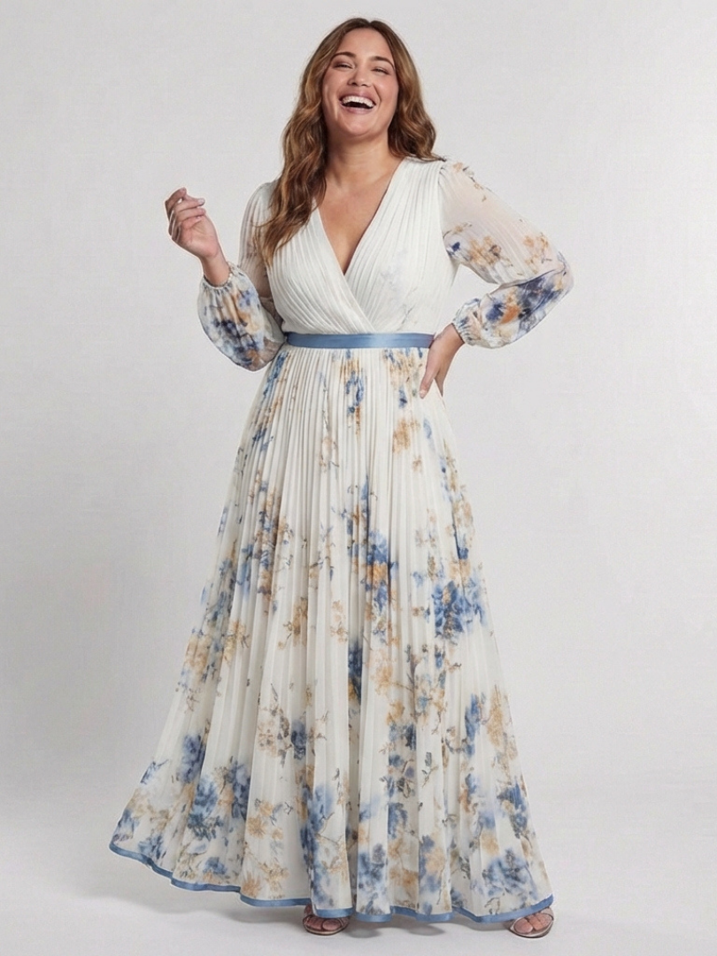 Lacey - Floral V-Neck Long Sleeve Maxi Dress