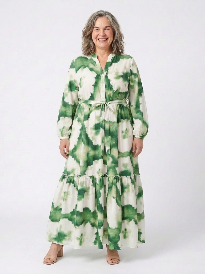 Bianca - Long Sleeve Waist-Knot Maxi Dress