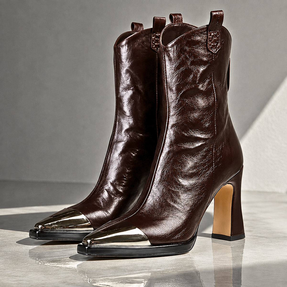 Ainara - Leather Block-Heel Ankle Boots