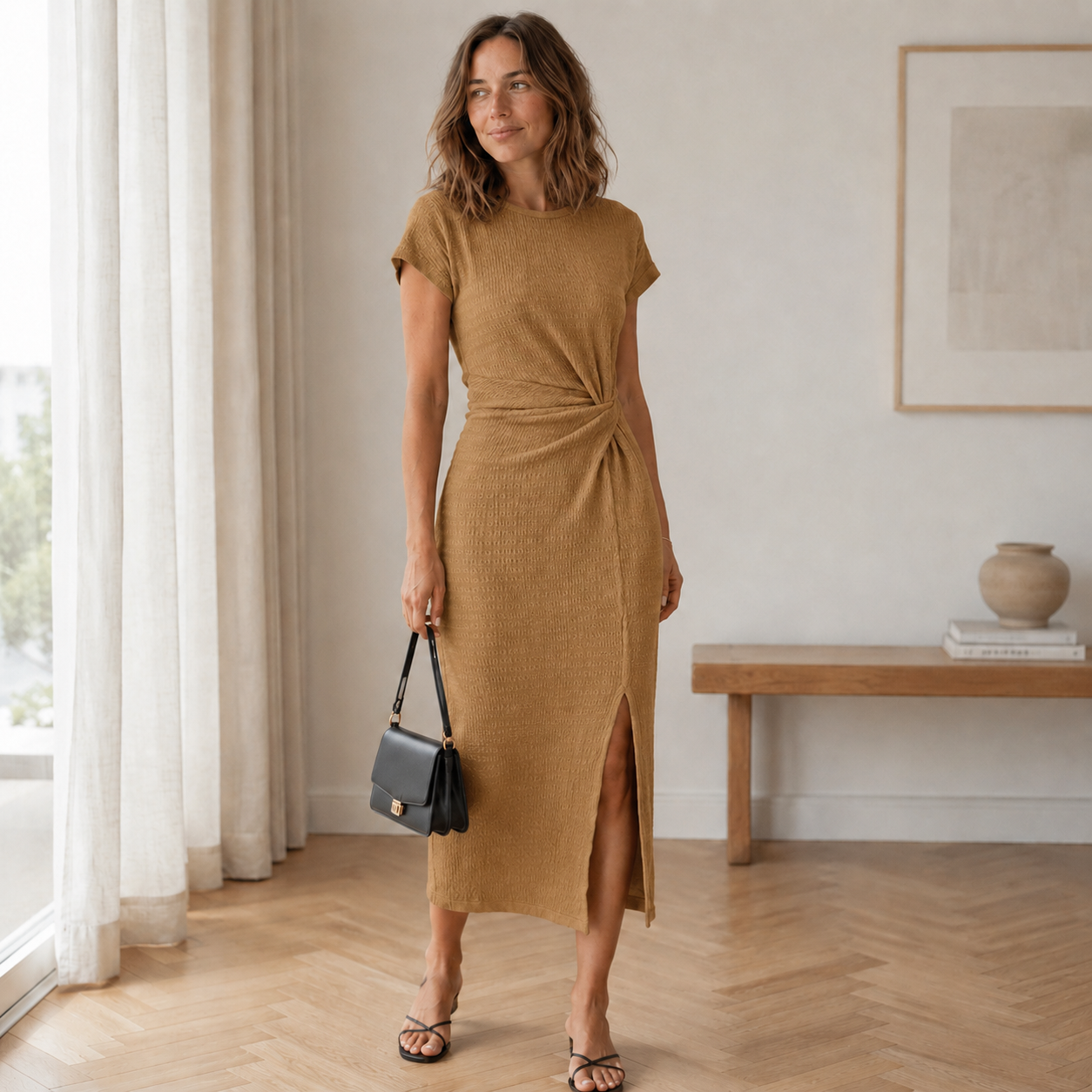 Pricila - Ribbed Knotted Midi Dress