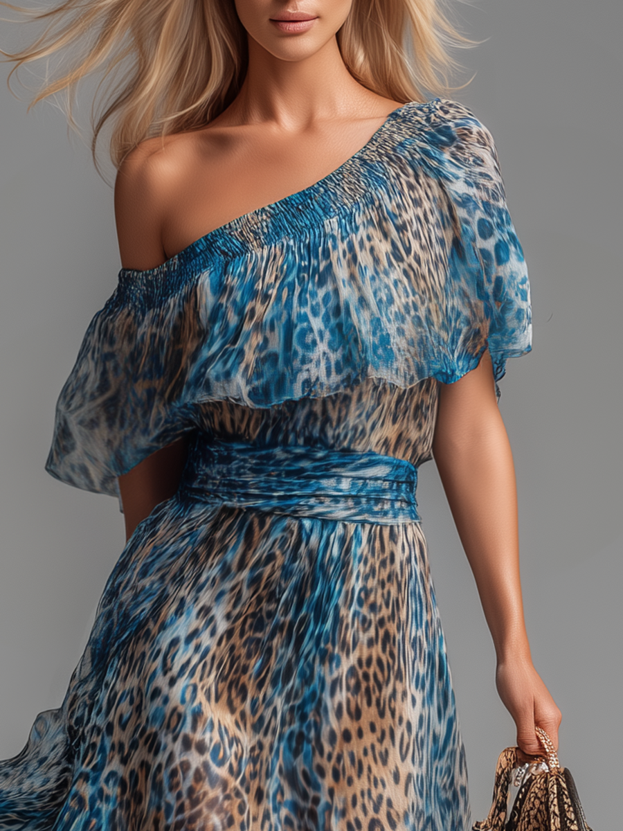 Larrie - Animal Print One-Shoulder Maxi Dress