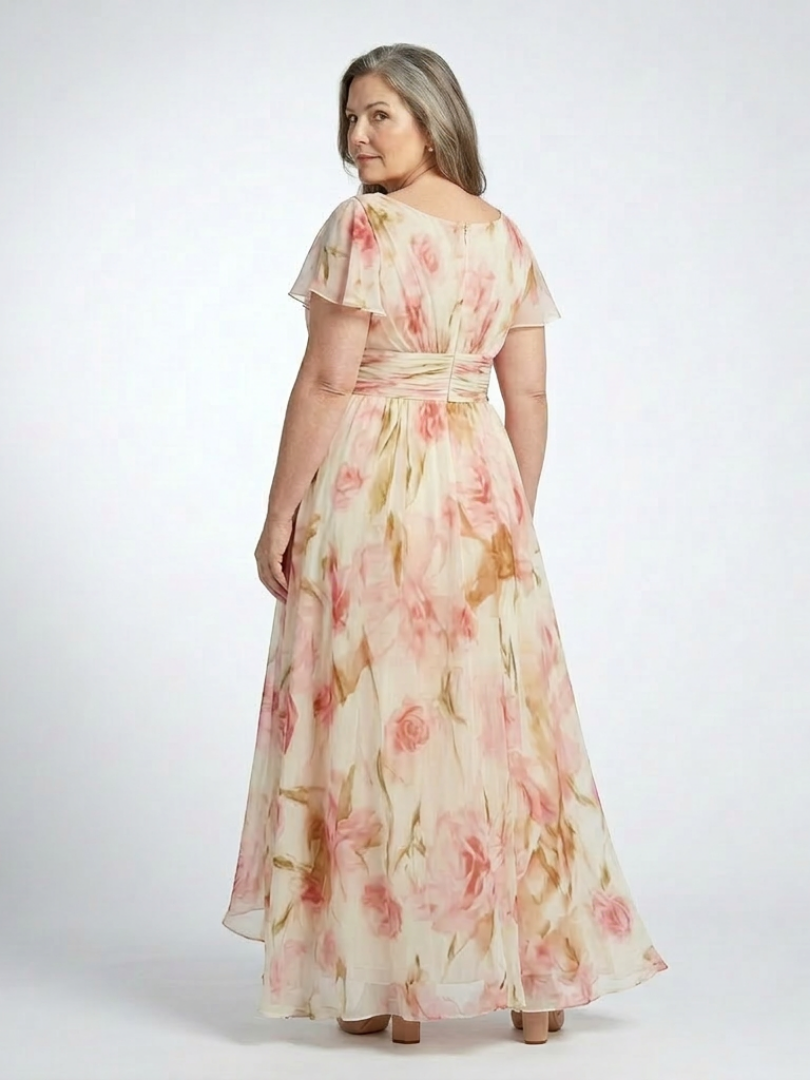 Stef - V-Neck Short Sleeve Floral Maxi Dress