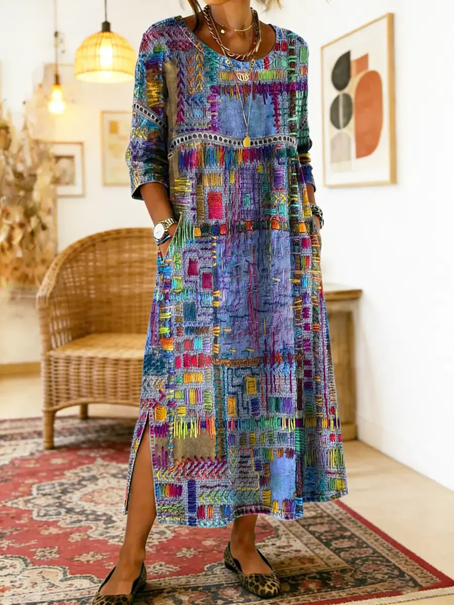 Jecka - Printed Dress with Ethnic Patchwork