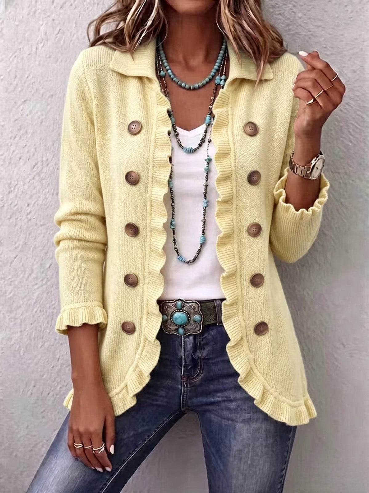 Ariana – Cream Vintage-Inspired Frill Cardigan