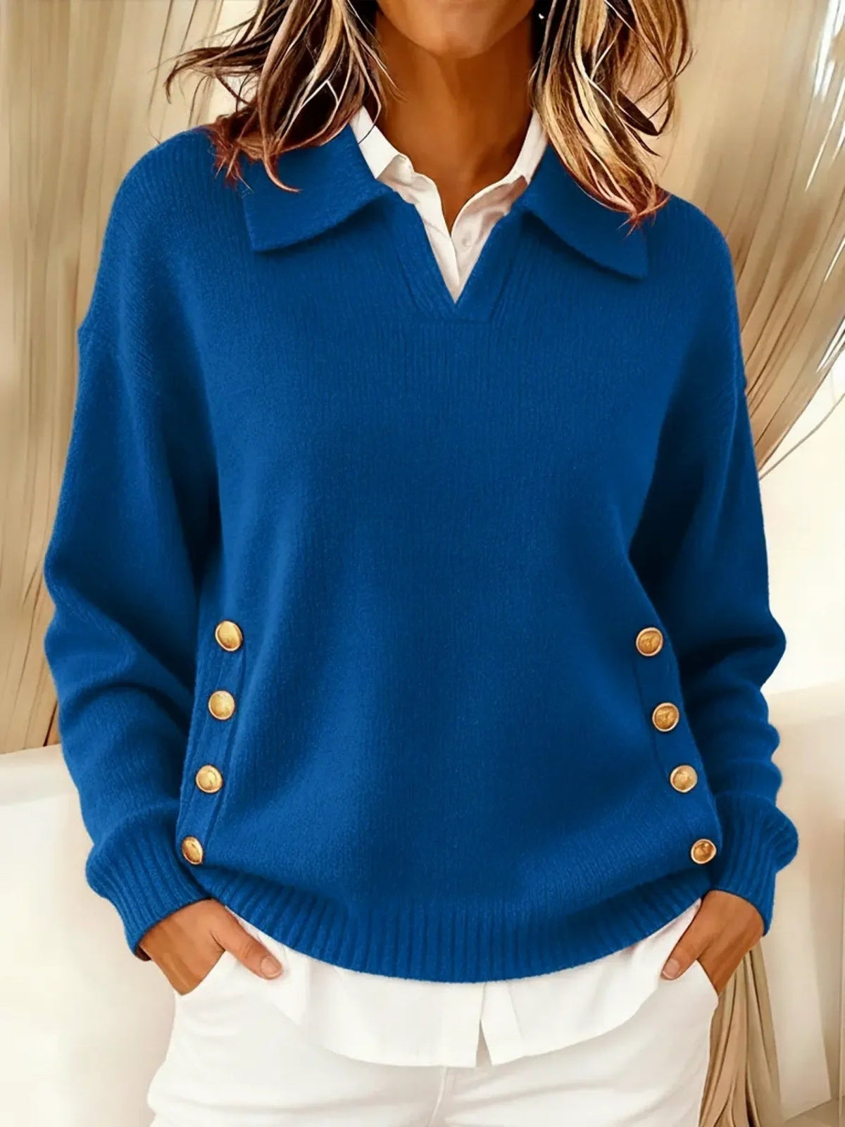 Talia – Button Detail Polo Sweater