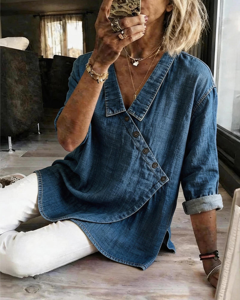 Veronica - Denim Button-Up Blouse