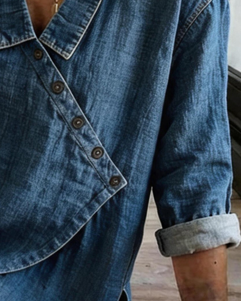 Veronica - Denim Button-Up Blouse